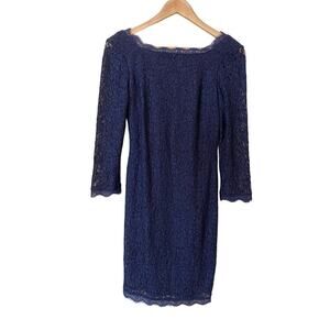 Adrianna Papell Lace Short Evening Cocktail Dress Elegant Navy Blue Women's sz 6